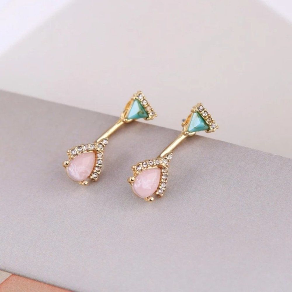Fish Bone Resin Rhinestone Gold Statement Drop Dangle Earrings - Picture 7 of 7